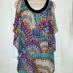 Nicole by Nicole Miller multi-colored abstract Sheer Sleeveless flow top XS